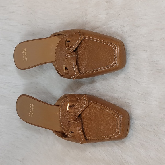 Stuart Weitzman Brown Leather Knot Mules Sz 8.5 - Picture 1 of 8